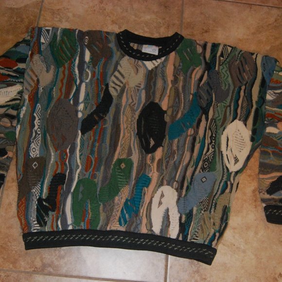 Coogi Mens Multicolor Abstract Long Sleeve Crew Neck Knitted Sweater Size XL